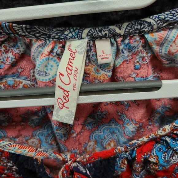 Red Camel Womens Blouse Multi-Color Size Large 100% Rayon Long Sleeve Lace - Picture 6 of 12